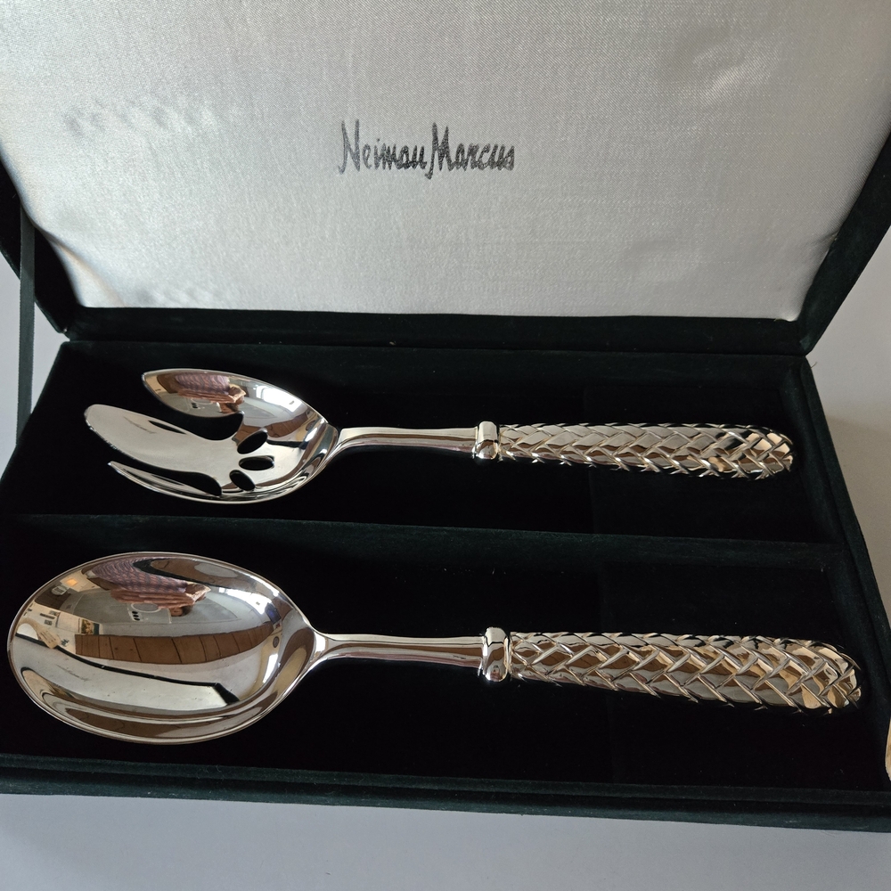 Neiman Marcus GSA  "Equestrian Braid" Silver Spoon Fork Flatware Set